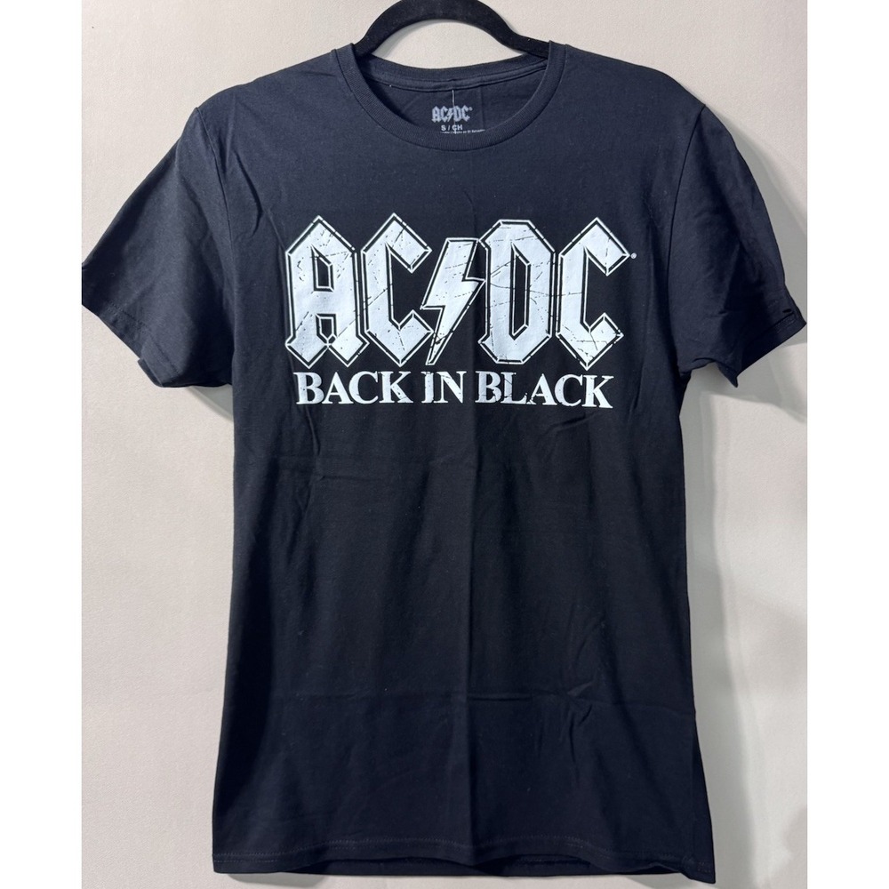 AC/DC Back in Black Black Graphic Logo Crew Neck Short Sleeve Cotton Tee Small